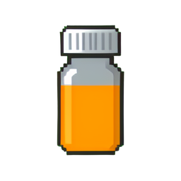 Garrafa de píldoras âmbar — sprite pixel art 256×256