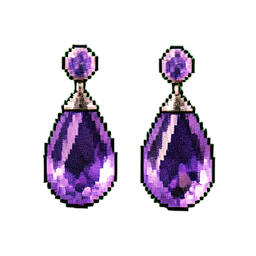 紫水晶のドロップピアス — 256×256 ピクセルアートスプライト