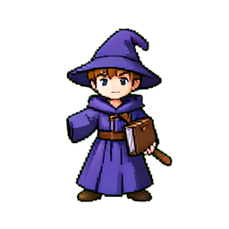 見習い魔法使いの少年 — 256×256 ピクセルアートスプライト