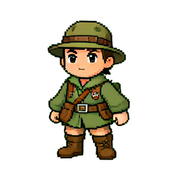 Niño cazador aprendiz — sprite pixel art 256×256