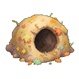 Autumn Burrow Hole — 256×256 pixel art sprite