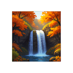 شلال خريفي صغير — رسم بكسل 256×256