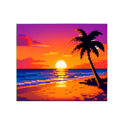 ビーチの日の入り — 256×256 ピクセルアートスプライト