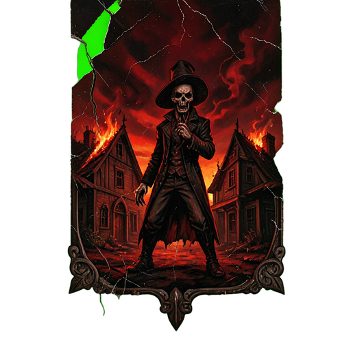 Atardecer del pueblo ardiente — sprite pixel art 512×512