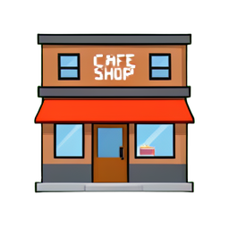 Café-Fassade — 256×256 Pixel-Art-Sprite