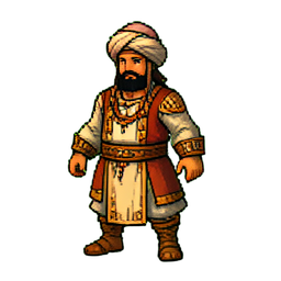 Conducteur de caravane de dromadaires — sprite pixel art 256×256