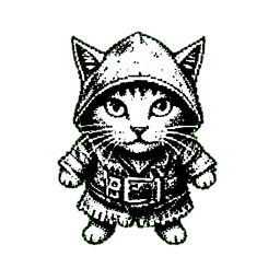 Aventureira gata (1-Bit) — sprite pixel art 256×256