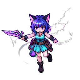 Cat Girl Adventurer (VFX) - 256x256 pixel art sprite