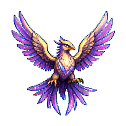 Pájaro fénix celestial — sprite pixel art 256×256