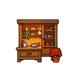 Adornos del árbol de Navidad iluminados — sprite pixel art 256×256