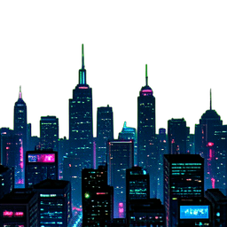 都市のスカイライン（昼） — 256×256 ピクセルアートスプライト