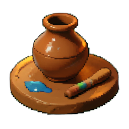 Table de coupe d'argile — sprite pixel art 256×256