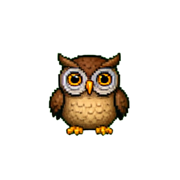 Búho de Relojes — sprite pixel art 256×256