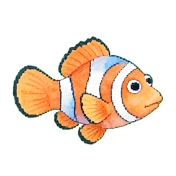 クラウンフィッシュ ネモ — 256×256 ピクセルアートスプライト
