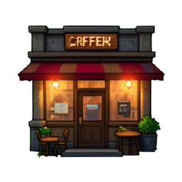 Caféfront — 256×256 Pixel-Art-Sprite