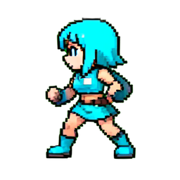 Fille ninja cyan — sprite pixel art 256×256