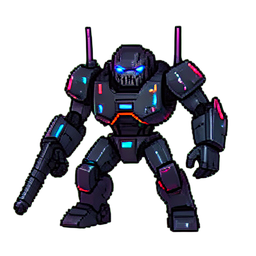 Saboteador cibernético encapuchado — sprite pixel art 256×256