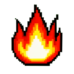 Icono de quemadura de debuff — sprite pixel art 256×256