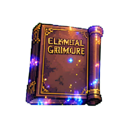 Elementarisches Grimoir — 256×256 Pixel-Art-Sprite