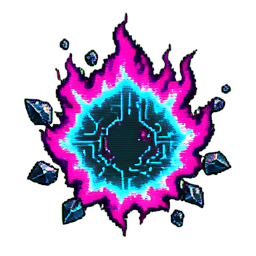 Elemento de fogo (Cyberpunk) — sprite pixel art 256×256