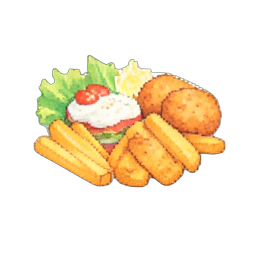 Fisch und Chips Teller — 256×256 Pixel-Art-Sprite