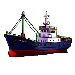 Fischerboot — 256×256 Pixel-Art-Sprite