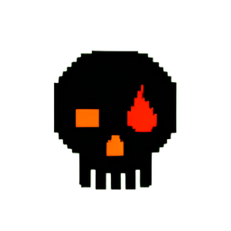 Flammenschädel (Niedrigauflösung) — 256×256 Pixel-Art-Sprite