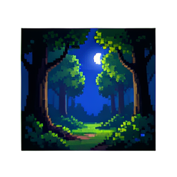 Campo da floresta noite — sprite pixel art 256×256