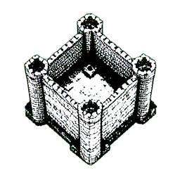Festung (1-Bit) — 256×256 Pixel-Art-Sprite
