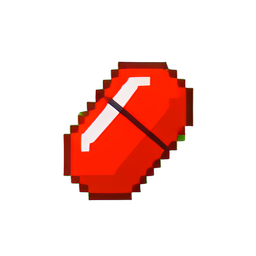 Capsule de gélatine rouge — sprite pixel art 256×256