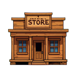 Magasin en bois — sprite pixel art 256×256