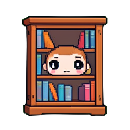 Bibliothèque de livres en verre — sprite pixel art 256×256