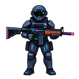 Hangar Wacheschütze Gewehr — 256×256 Pixel-Art-Sprite