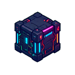 Cubo de mapa holográfico — sprite pixel art 256×256