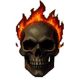 Crâne de Flammes Infernales — sprite pixel art 256×256