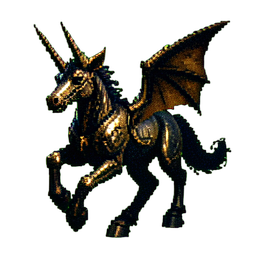 Unicórnio de Ferro (Cinemático) — sprite pixel art 256×256