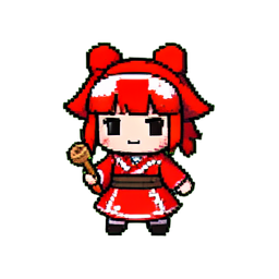 Japanische Schreinmagd (16-Bit) — 256×256 Pixel-Art-Sprite