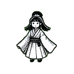 Japanese Shrine Maiden (1-Bit) - 256x256 pixel art sprite