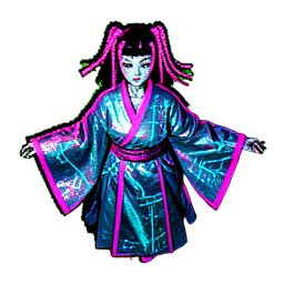 Japanische Schreinmagd (Cyberpunk) — 256×256 Pixel-Art-Sprite