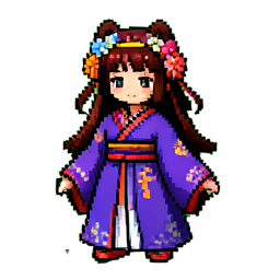 Japanese Shrine Maiden - 256x256 pixel art sprite