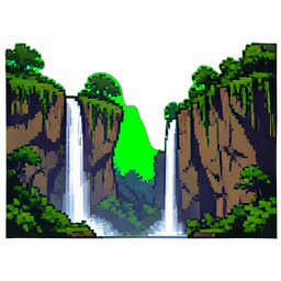 Jungle Waterfall Cliff — 256×256 pixel art sprite