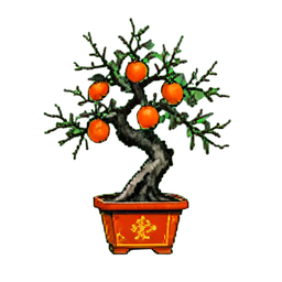 Arbre de kumquat en pot — sprite pixel art 256×256