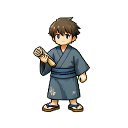提灯を持つ少年 — 256×256 ピクセルアートスプライト