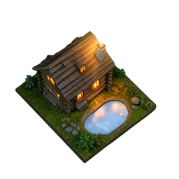 Cabane en rondins (HD-2D) — sprite pixel art 256×256