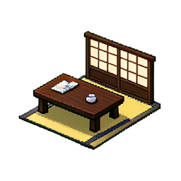 Mesa de té baja negra — sprite pixel art 256×256