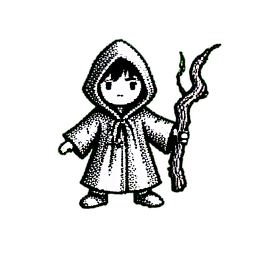 魔法使いの少年 (1ビット) — 256×256 ピクセルアートスプライト