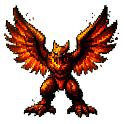 Phénix de magma — sprite pixel art 256×256
