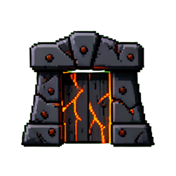 Porte du Coffre Magma Scellée — sprite pixel art 256×256