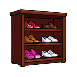 Mahagoni Schuhregal — 256×256 Pixel-Art-Sprite