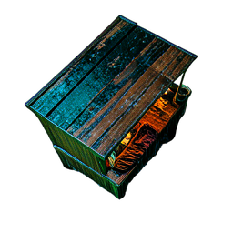 Puesto del mercado (Cinemático) — sprite pixel art 256×256